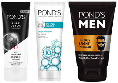 POND's Pure Detox Face Wash, 200g & Pimple Clear Face Wash, 100g & Men's  Energy Bright Face Wash Coffee Beans Bright Skin, 100g